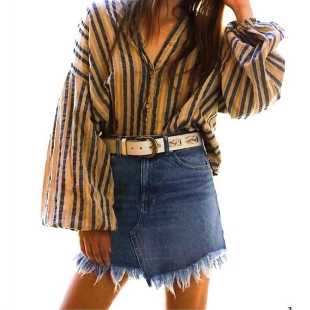 Free People We the Free Bailey Boho Raw Fringe Hem Denim Mini Skirt Size 25
